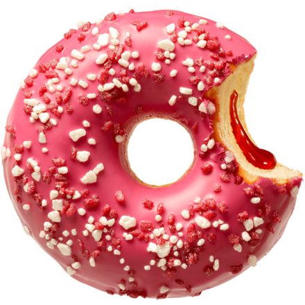 Gyűrűs fánk- Berry White- epres töltelékkel fehér csoki szórással 48*71g/#